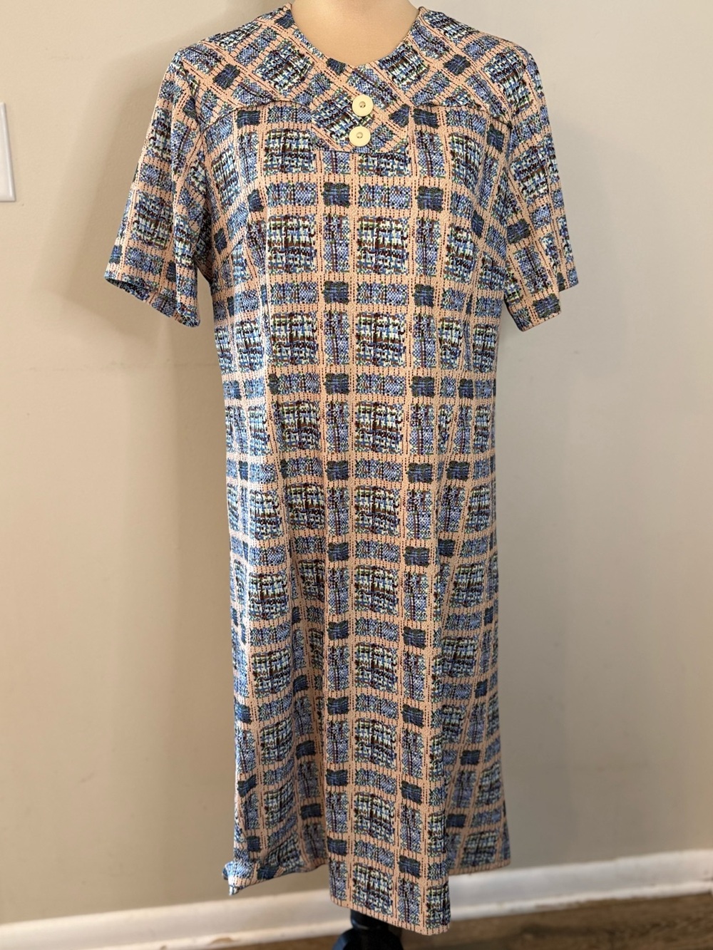 Susan Sharp vintage multicolor plaid patchwork midi shift dress SZ M